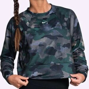 Nike Dri-Fit Fleece Camo Cropped Training Top Green & Black Size Small